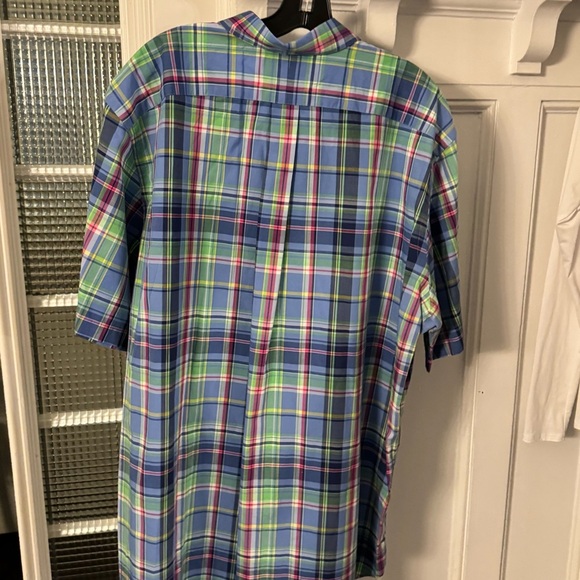 Ralph Lauren Plaid Button Down Shirt Mens XLT Blue Classic-Fit Short Sleeve - Picture 3 of 11